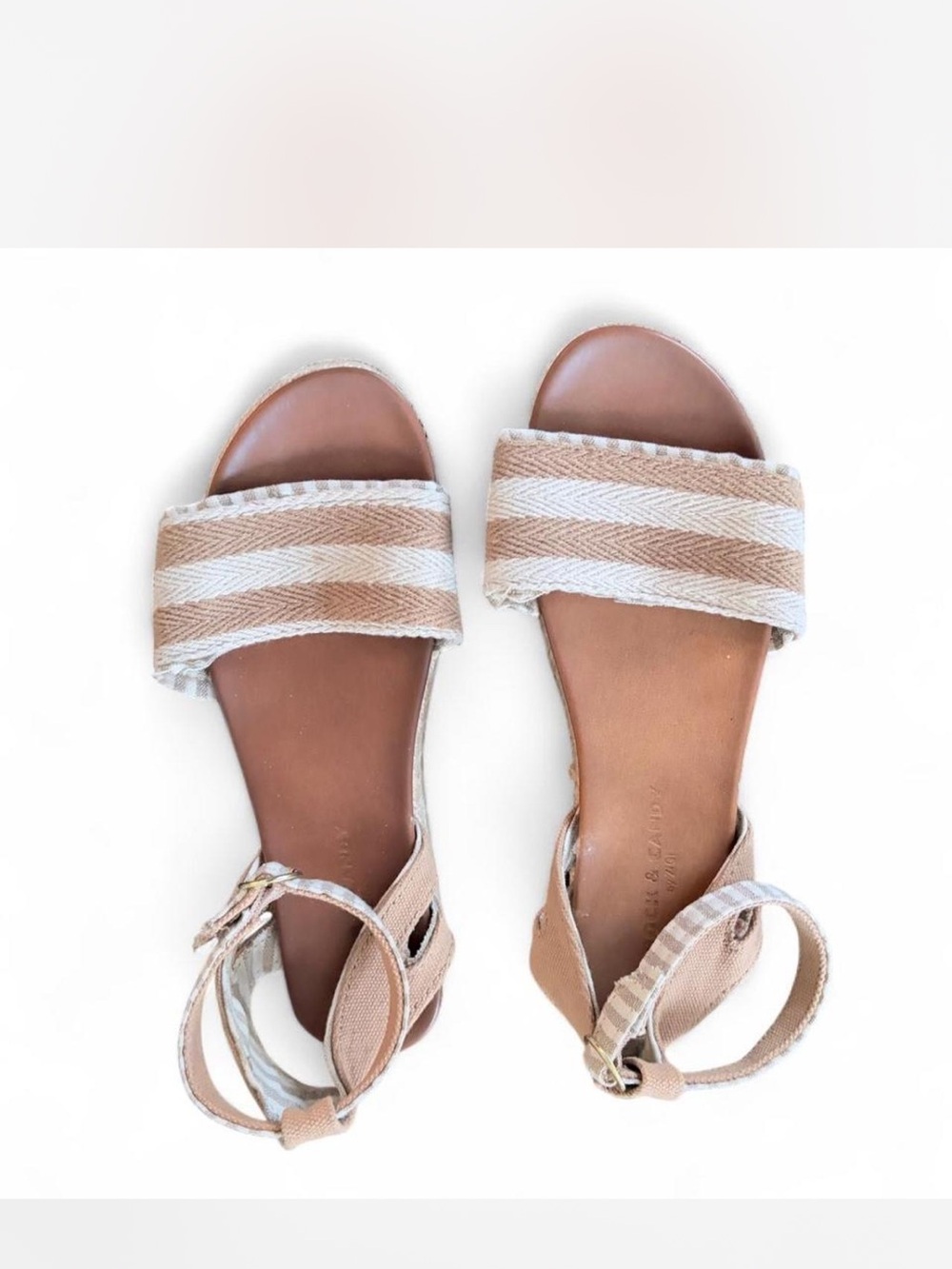 Rock & Candy Striped Ankle‑Strap Sandals in Tan and White